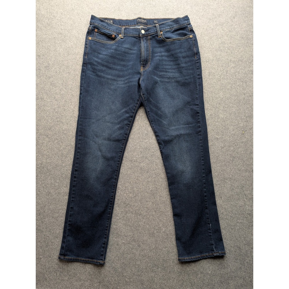 Lucky Brand 110 Slim Jeans Mens 36x32 Dark Wash Stretch Denim Orange Stitch